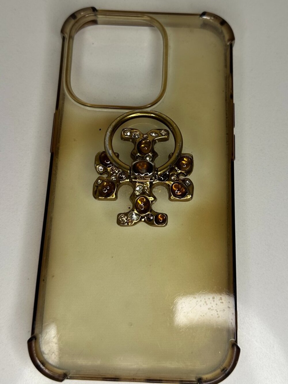 Tory Burch Jeweled Logo Phone Ring Holder Gold
